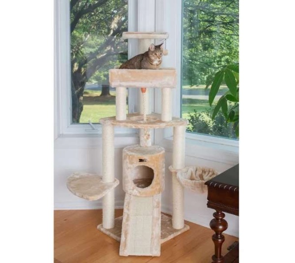 RED - Armarkat Real Wood Spacious Thick Fur Cat Tower W Lounge