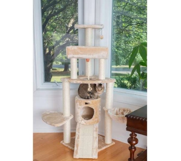 RED - Armarkat Real Wood Spacious Thick Fur Cat Tower W Lounge