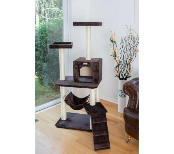 GleePet 57-Inch Cat Tree Real Wood Climber  With Four Levels