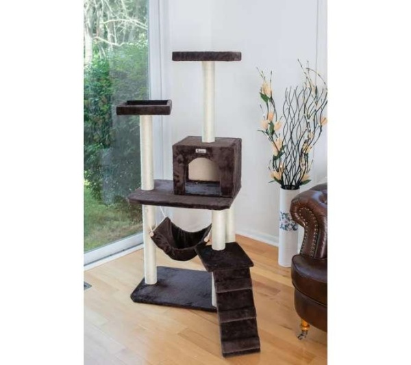 GleePet 57-Inch Cat Tree Real Wood Climber  With Four Levels