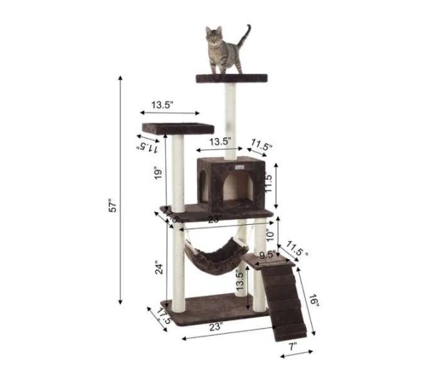 GleePet 57-Inch Cat Tree Real Wood Climber  With Four Levels