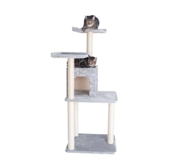 GleePet 57-Inch Cat Tree Two-Door Real Wood Condo Gray