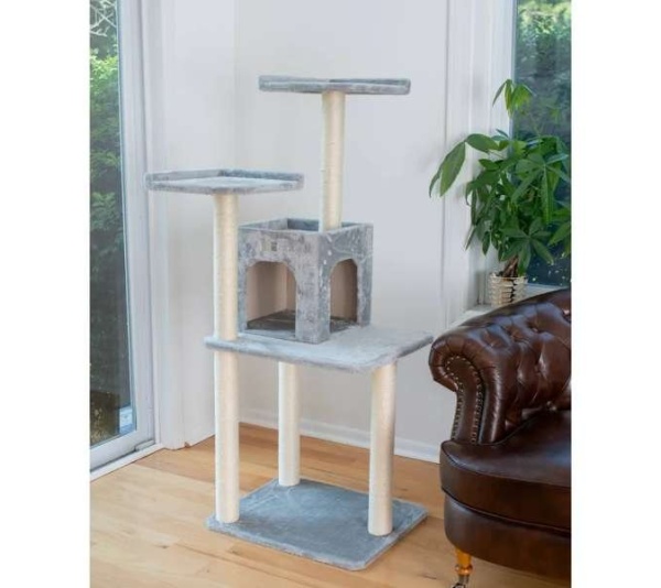 GleePet 57-Inch Cat Tree Two-Door Real Wood Condo Gray