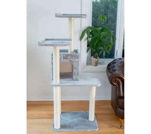 GleePet 57-Inch Cat Tree Two-Door Real Wood Condo Gray