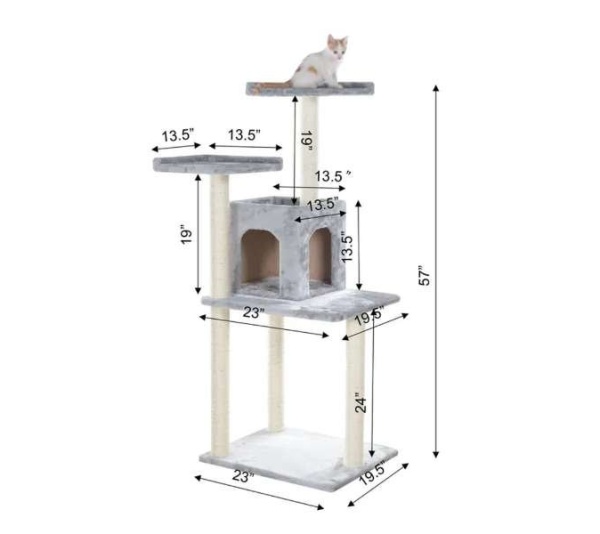 GleePet 57-Inch Cat Tree Two-Door Real Wood Condo Gray