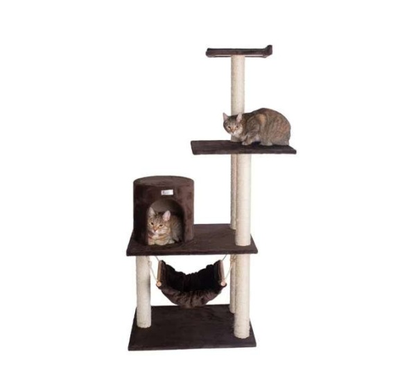 GleePet 59-Inch Brown Cat Tree Real Wood Cat Hammock
