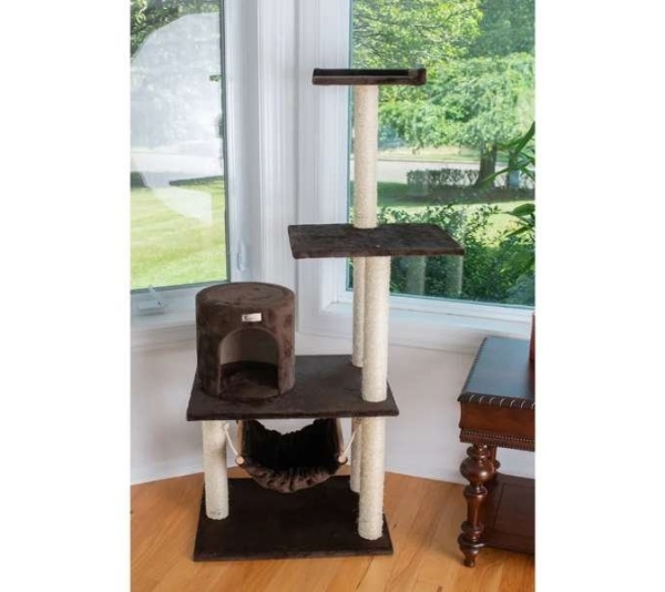 GleePet 59-Inch Brown Cat Tree Real Wood Cat Hammock