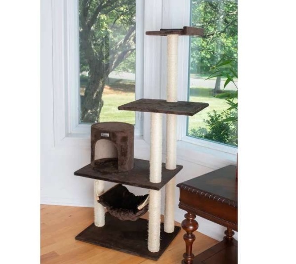 GleePet 59-Inch Brown Cat Tree Real Wood Cat Hammock