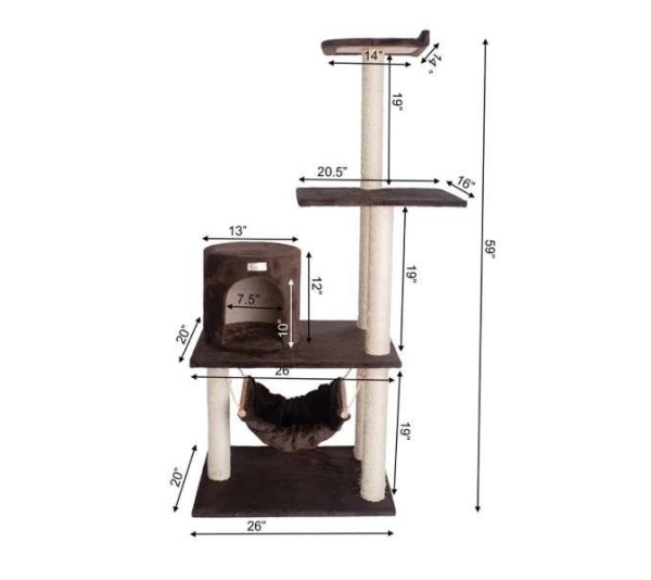 GleePet 59-Inch Brown Cat Tree Real Wood Cat Hammock