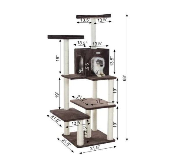 GleePet 66-Inch Cat Tree Real Wood Cat Climber W 4 Levels