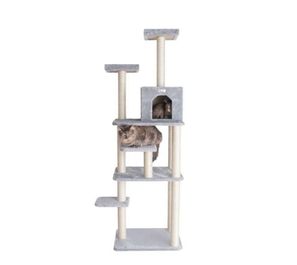 GleePet 74-Inch Real Wood Cat Tree W Seven Levels Gray
