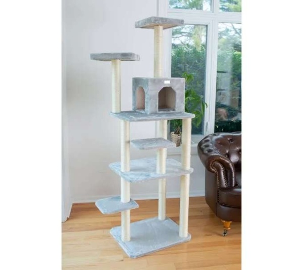 GleePet 74-Inch Real Wood Cat Tree W Seven Levels Gray
