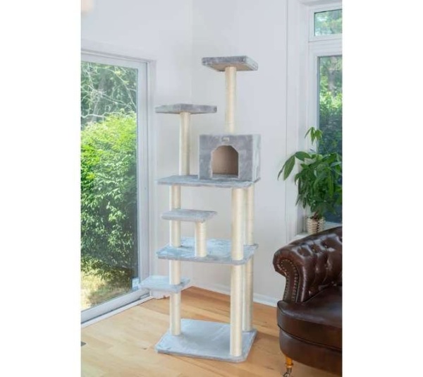 GleePet 74-Inch Real Wood Cat Tree W Seven Levels Gray