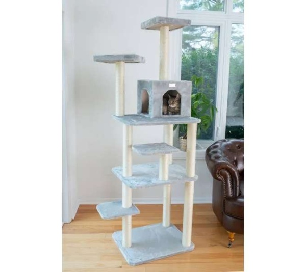 GleePet 74-Inch Real Wood Cat Tree W Seven Levels Gray