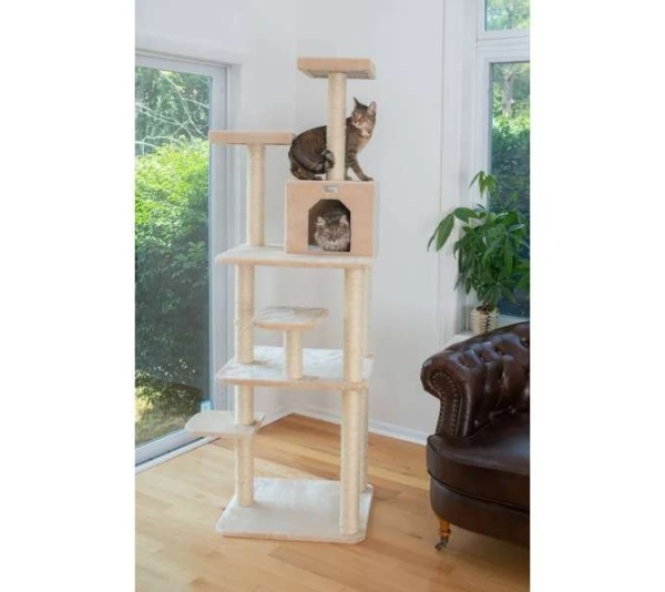 GleePet Real Wood 74-Inch Cat Tree With Seven Levels, Beige