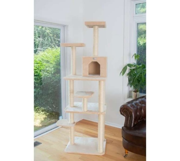 GleePet Real Wood 74-Inch Cat Tree With Seven Levels, Beige