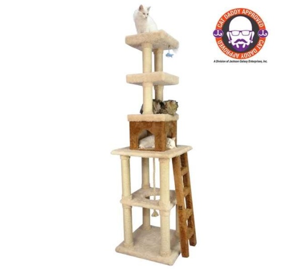 Real Wood  Multi-Level Cat Tower X8303 Cat Tree In Beige