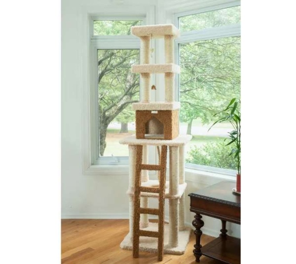 Real Wood  Multi-Level Cat Tower X8303 Cat Tree In Beige