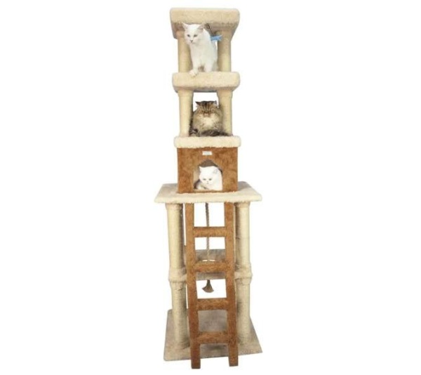 Real Wood  Multi-Level Cat Tower X8303 Cat Tree In Beige