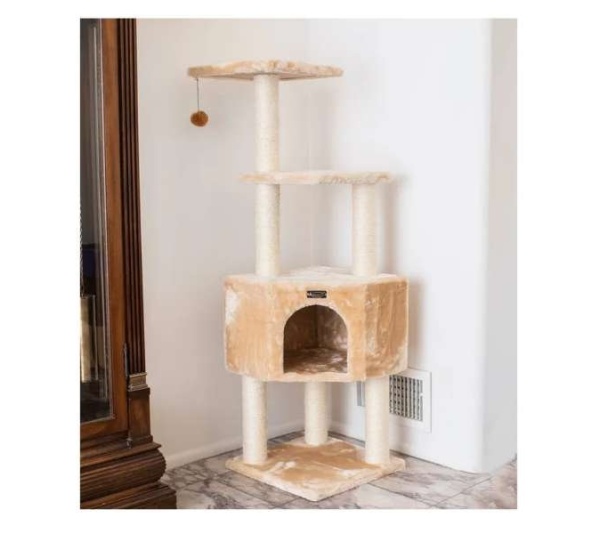 Real Wood 3 Levels Cat Tower for Kittens 48 Height Beige