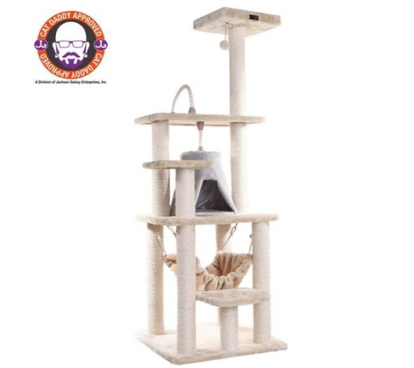 Real Wood 65" Cat Tree With Hammock, Playhouse A6501