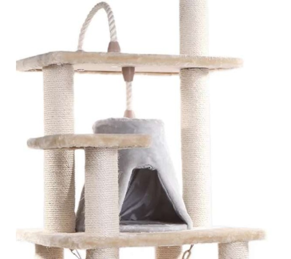 Real Wood 65" Cat Tree With Hammock, Playhouse A6501