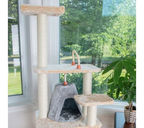 Real Wood 65" Cat Tree With Hammock, Playhouse A6501