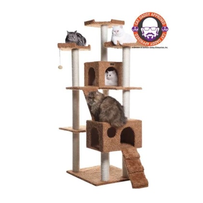Ochre Brown - Real Wood 74" Multi-Level Cat Tree Large Cat Play Furniture