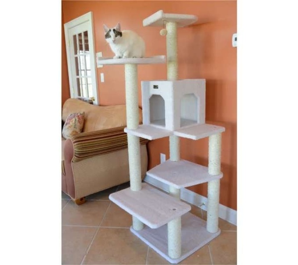 Real Wood B6802 Classic Cat Tree In Ivory 6 Levels Condo