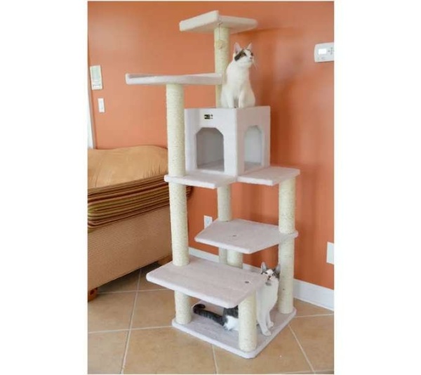 Real Wood B6802 Classic Cat Tree In Ivory 6 Levels Condo