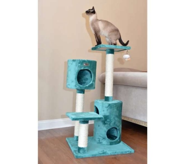 Real Woood Cat Tree House W 2 Private Condos 43" Green