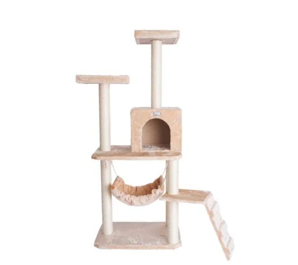 GleePet 57" H Cat Tree Beige Real Wood Cat Indoor House