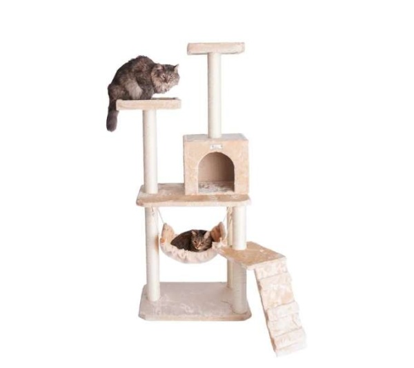GleePet 57" H Cat Tree Beige Real Wood Cat Indoor House