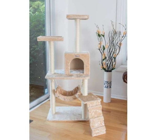 GleePet 57" H Cat Tree Beige Real Wood Cat Indoor House