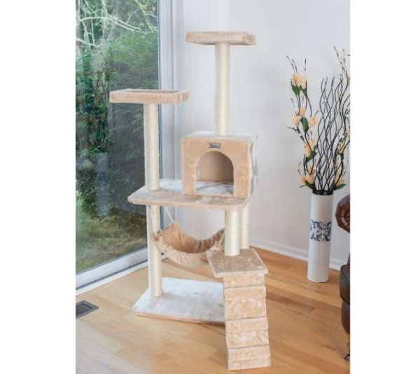 GleePet 57" H Cat Tree Beige Real Wood Cat Indoor House