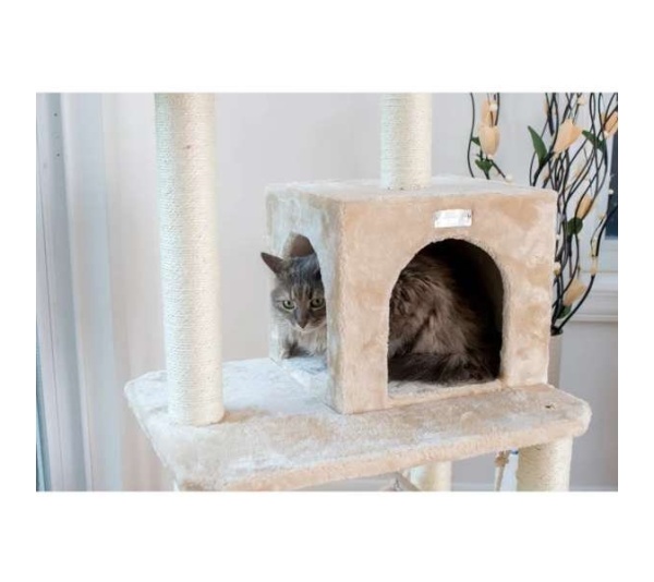 GleePet 57" H Cat Tree Beige Real Wood Cat Indoor House