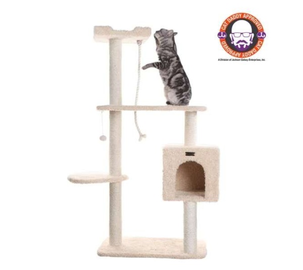 Real Woood Faux Fur Covered Cat Scratch Furniture 57" Beige