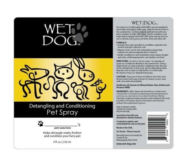 Wet Dog - Detangling and Conditioning Pet Spray - 2 oz
