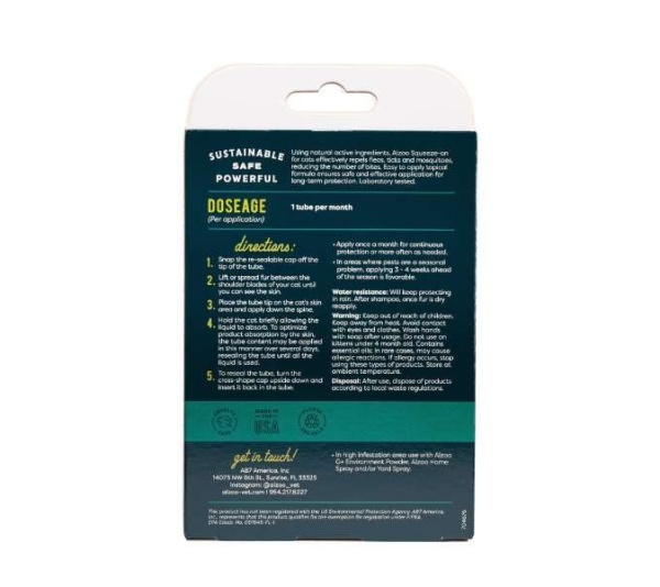 ALZOO Plant-Based Flea & Tick Repellent Squeeze-On Cat