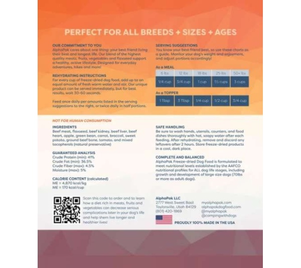 ALPHAPAK RAW FREEZE DRIED DOG FOOD 16 OZ