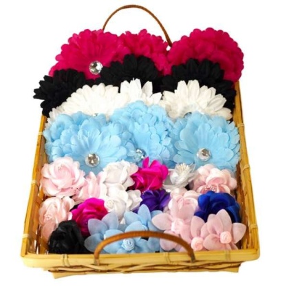 DIS004 | 40 Assorted Dog & Cat Bow Flowers in a Basket|Pets Ribbons