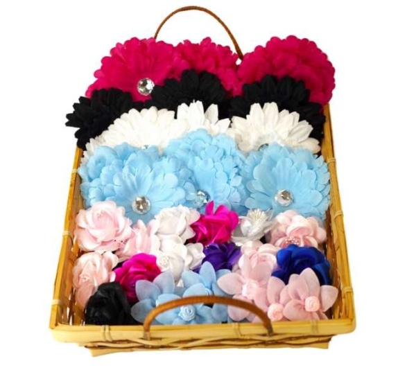 DIS004 | 40 Assorted Dog & Cat Bow Flowers in a Basket|Pets Ribbons