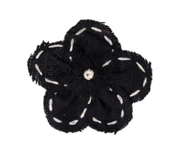 FL2003 | Linen Flower Dog | Cat | Pet Bow on Velcro Fastener|Pets Ribbons - Black
