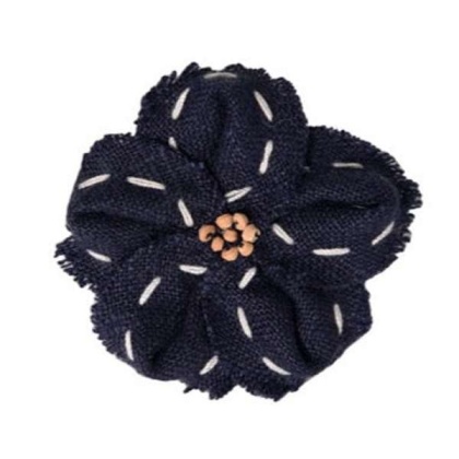 FL2003 | Linen Flower Dog | Cat | Pet Bow on Velcro Fastener|Pets Ribbons - Navy