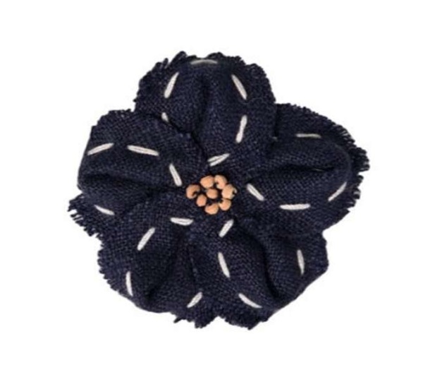 FL2003 | Linen Flower Dog | Cat | Pet Bow on Velcro Fastener|Pets Ribbons - Navy
