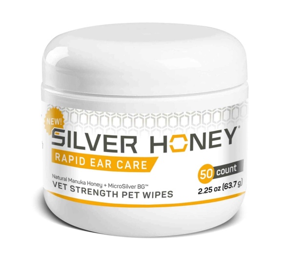 Absorbine Pet - Silver Honey Rapid Ear Care Vet Strength Pet Wipes, 50ct, Manuka Honey & MicroSilver BG