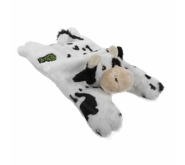 goDog Barnyard Buddies Cow Squeaky Plush Flattie Dog Toy - Small/Medium