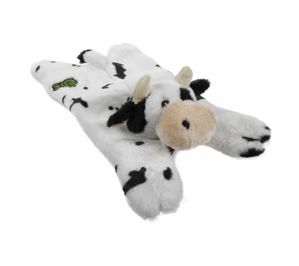 goDog Barnyard Buddies Cow Squeaky Plush Flattie Dog Toy  - Large