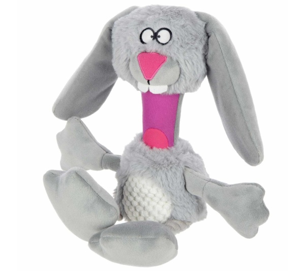 goDog Multi Tugs Rabbit Plush Dog Toy Grey Small