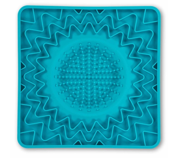 Blue - Messy Mutts Framed Spill Resistant Silicone Interactive Lick Bowl Mat  - 10" x 10"